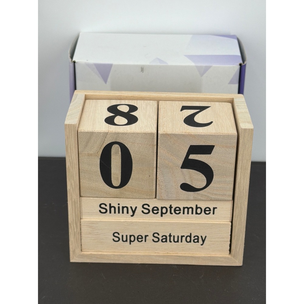 Gifts To Cheer You Wooden Perpetual Block Calendar Desktop Decor Natural Wood